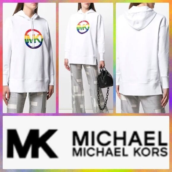 NWT MSRP $155 MICHAEL Michael Kors Rainbow Logo Hoodie Women's Size XS - Picture 1 of 7
